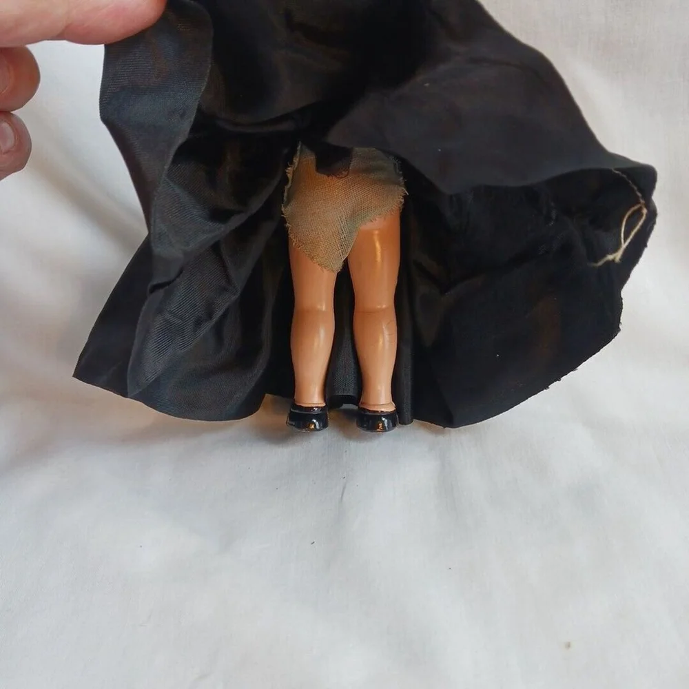 Vintage Open Shut Eye Doll Black Dress Blonde Hair
